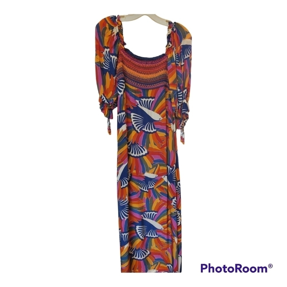 FARM Rio maxi Dress XS Silk Bird Pattern
